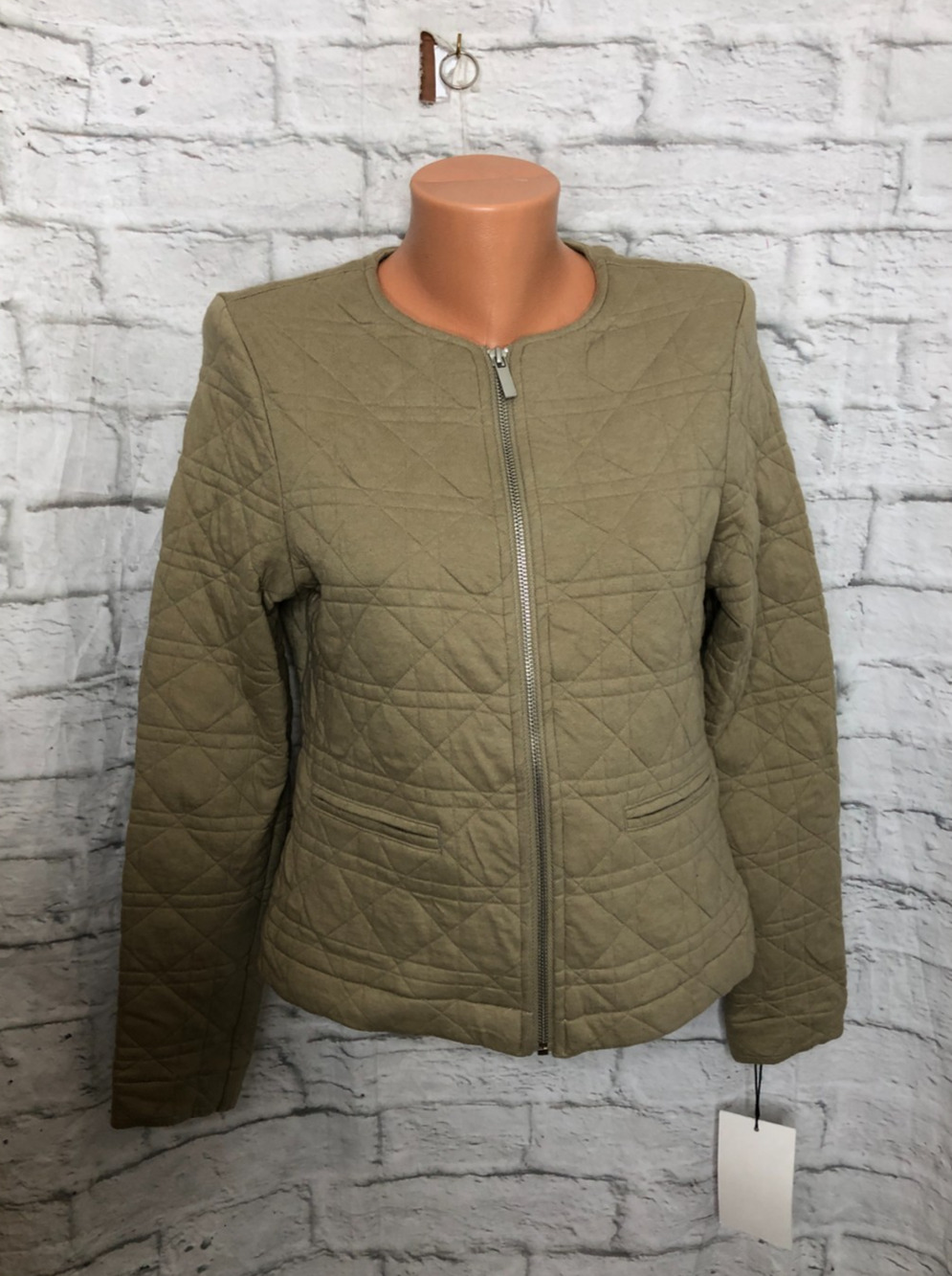 Bagatelle Collection Jacket Womens S Beige Quilted Full Zip Collarless Short